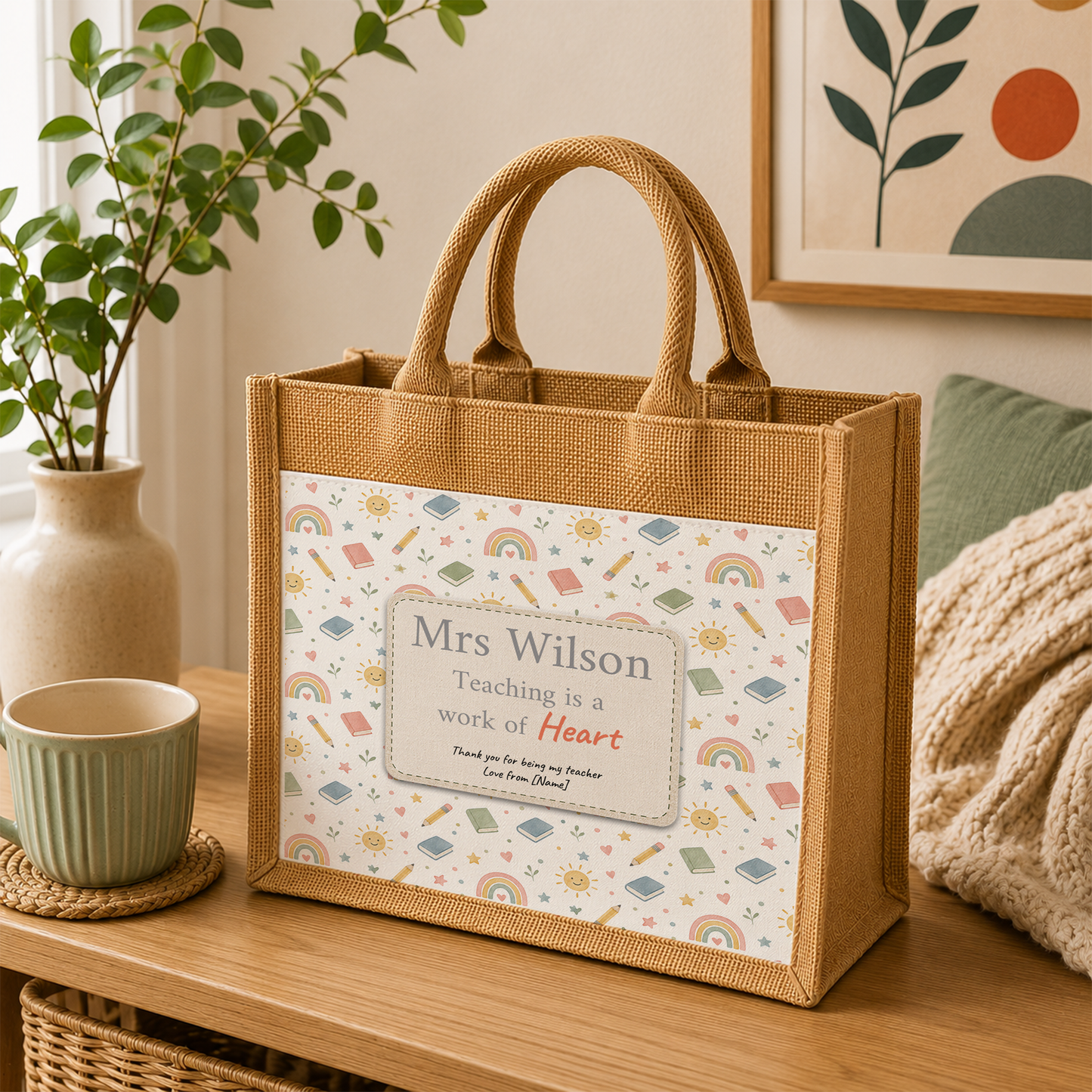 Teaching With Heart | Personalised Teacher Gift Jute Bag