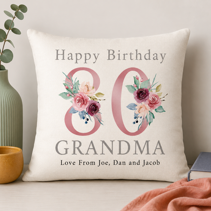 Personalised Pink floral Milestone Birthday Cushion