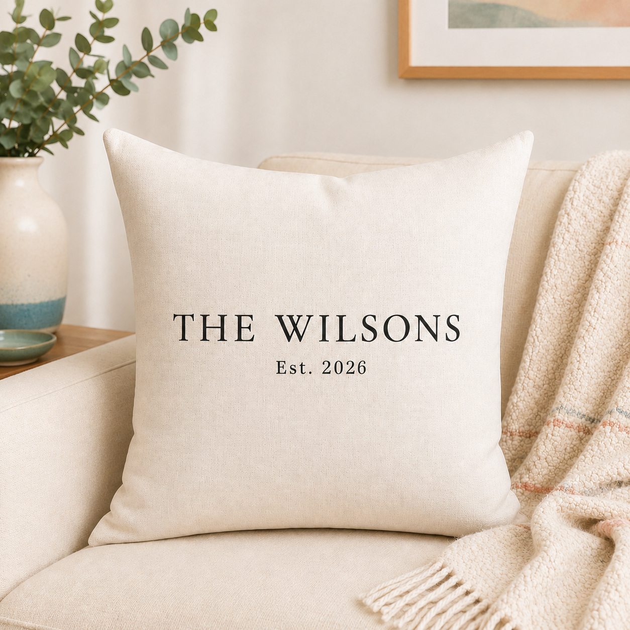 Personalised Family Name Cushion With Established Year
