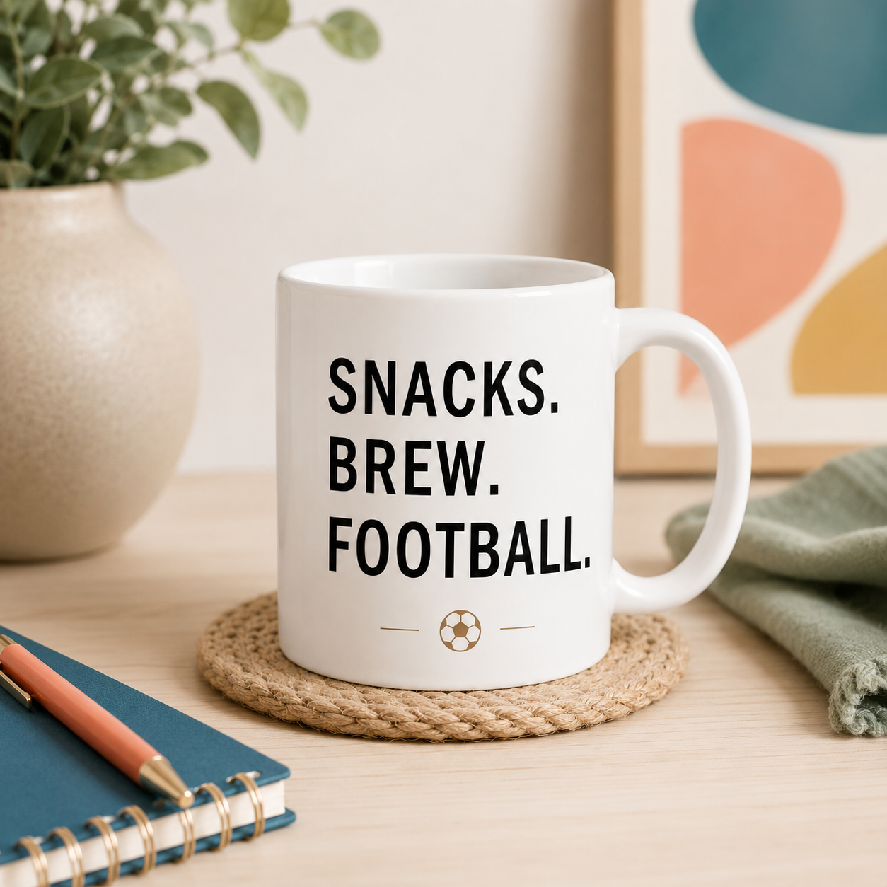 Snacks Brew Football Mug