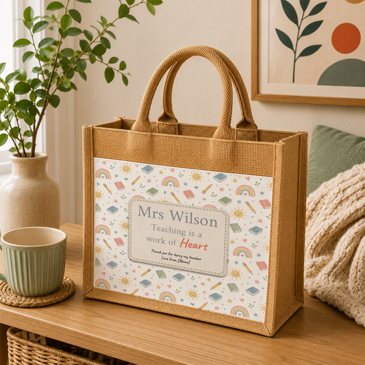 Teaching With Heart | Personalised Teacher Gift Jute Bag