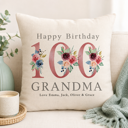 Personalised Pink floral Milestone Birthday Cushion