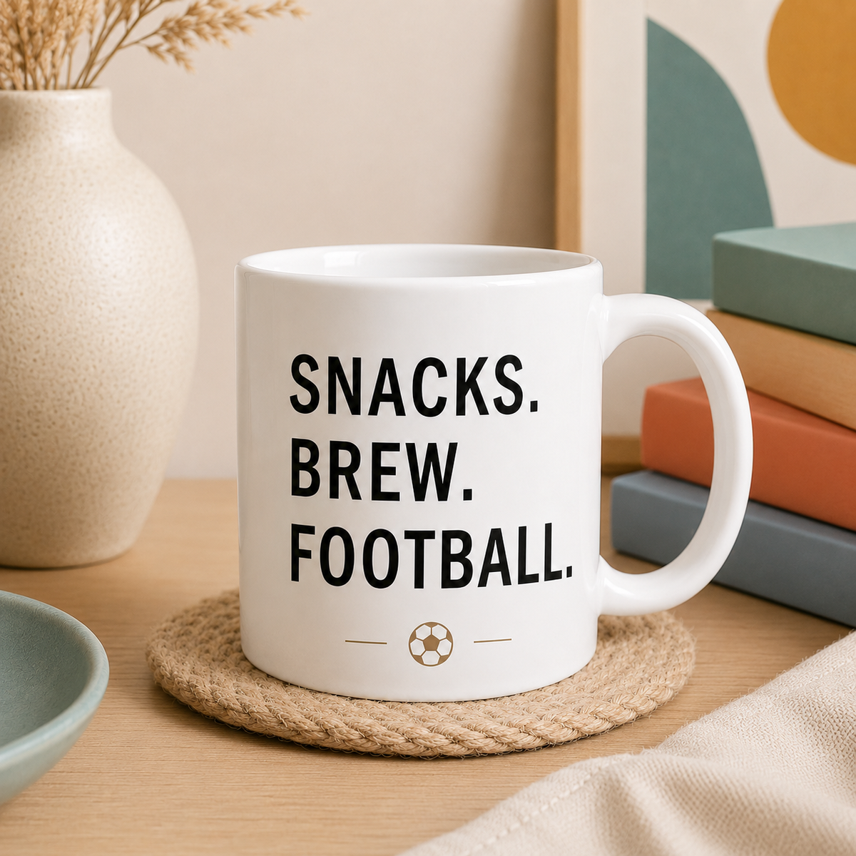 Snacks Brew Football Mug