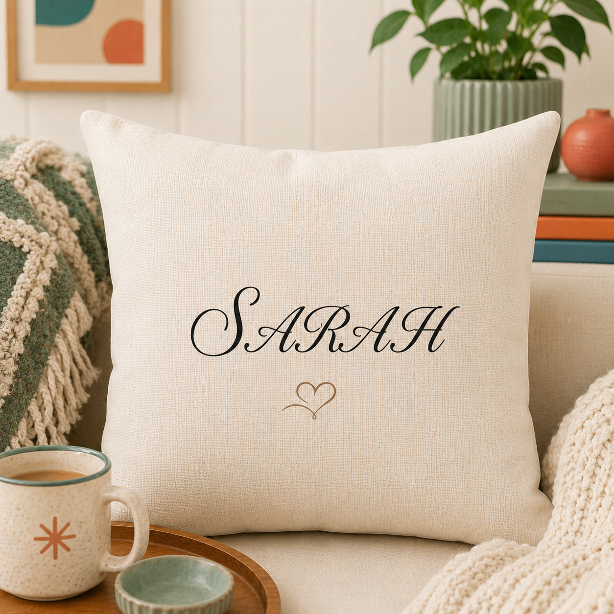 Personalised Name Cushion With Heart Detail