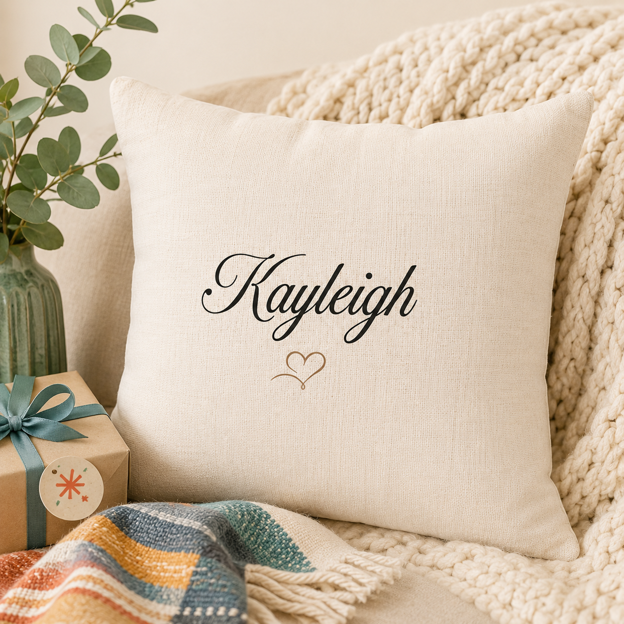 Personalised Name Cushion With Heart Detail