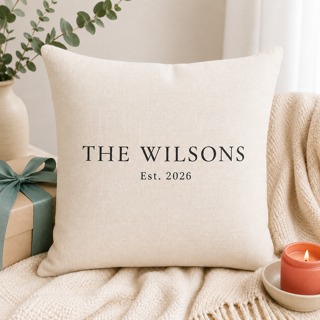 Personalised Family Name Cushion With Established Year