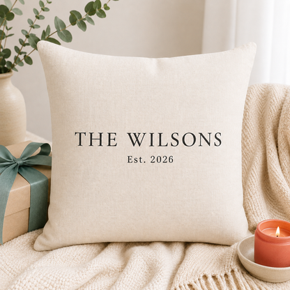 Personalised Family Name Cushion With Established Year