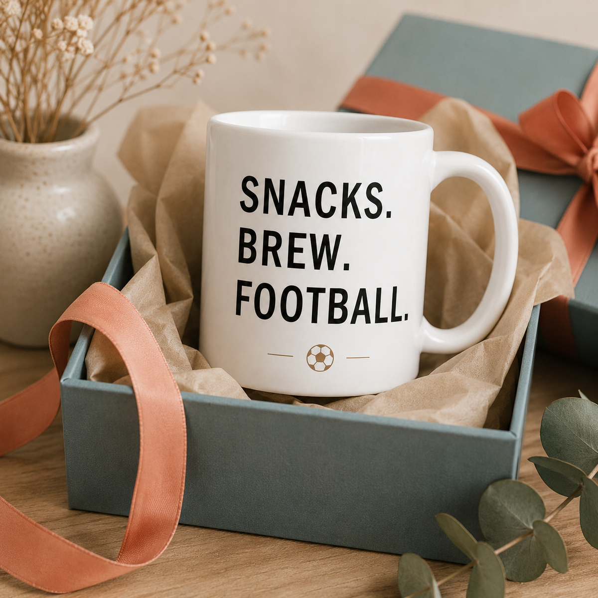 Snacks Brew Football Mug